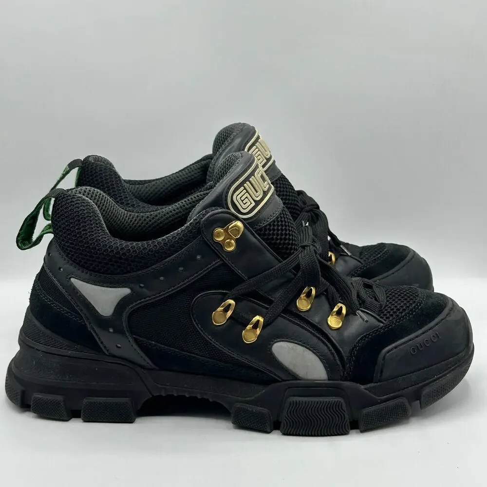 GUCCI Flashtrek Sega Chunky Sneaker Hiking Leather Black Sz 10.5
